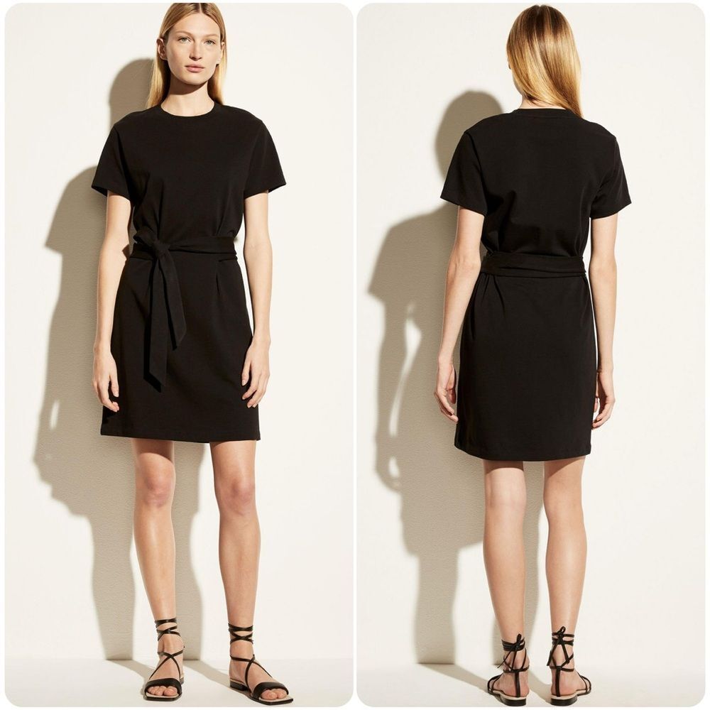 Vince Short Sleeve Tie Waist Mini Dress in Black | Size XL